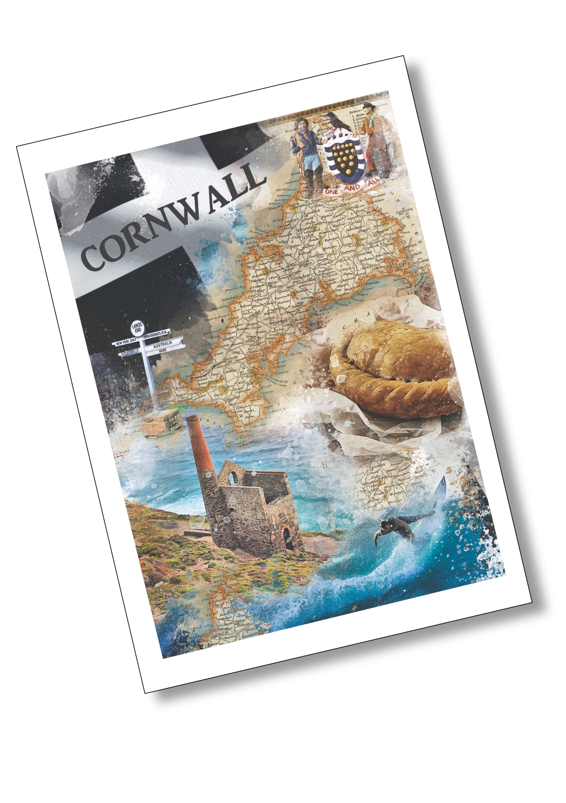 Cornwall Collage Tea Towel