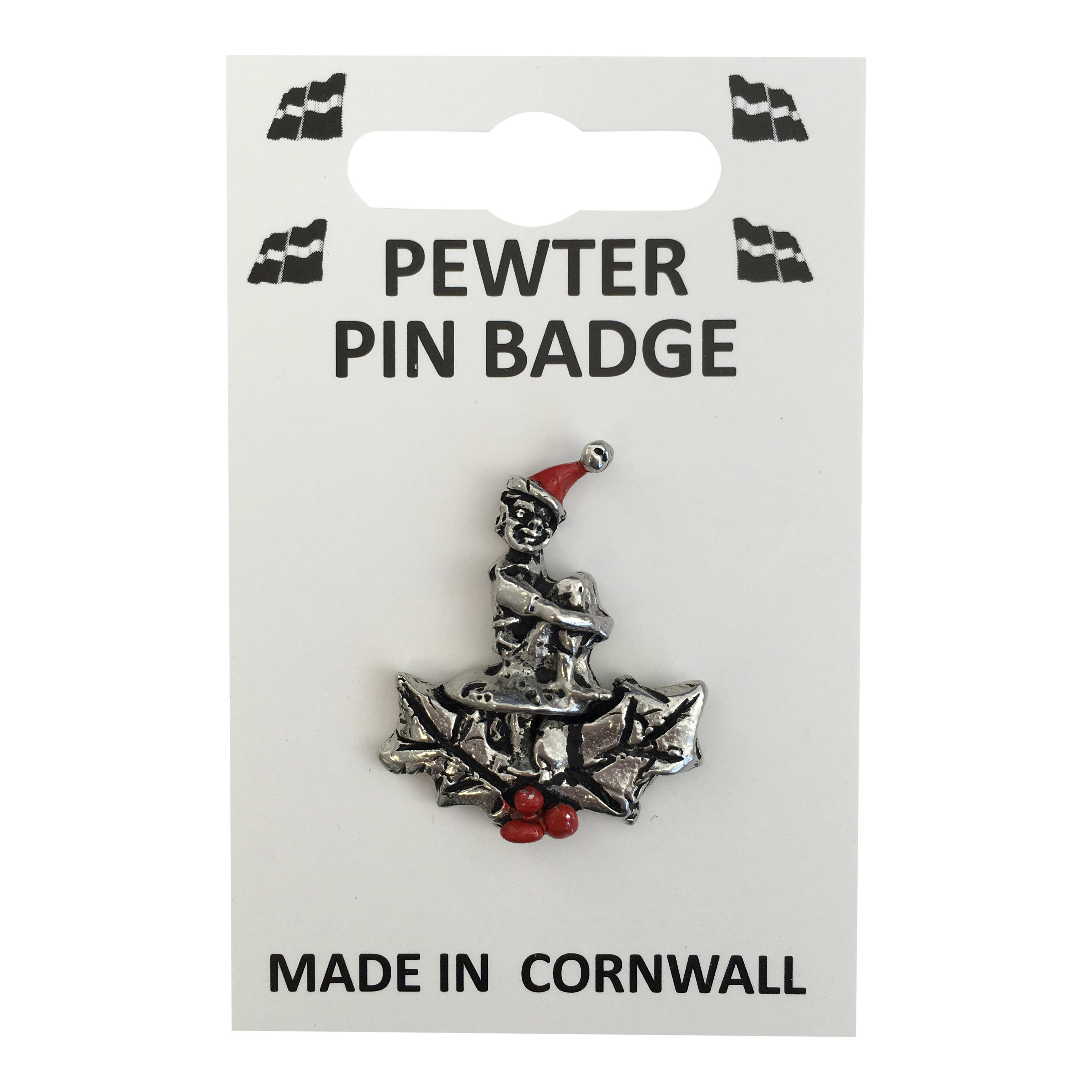 Pewter Piskie Christmas Pin Badge