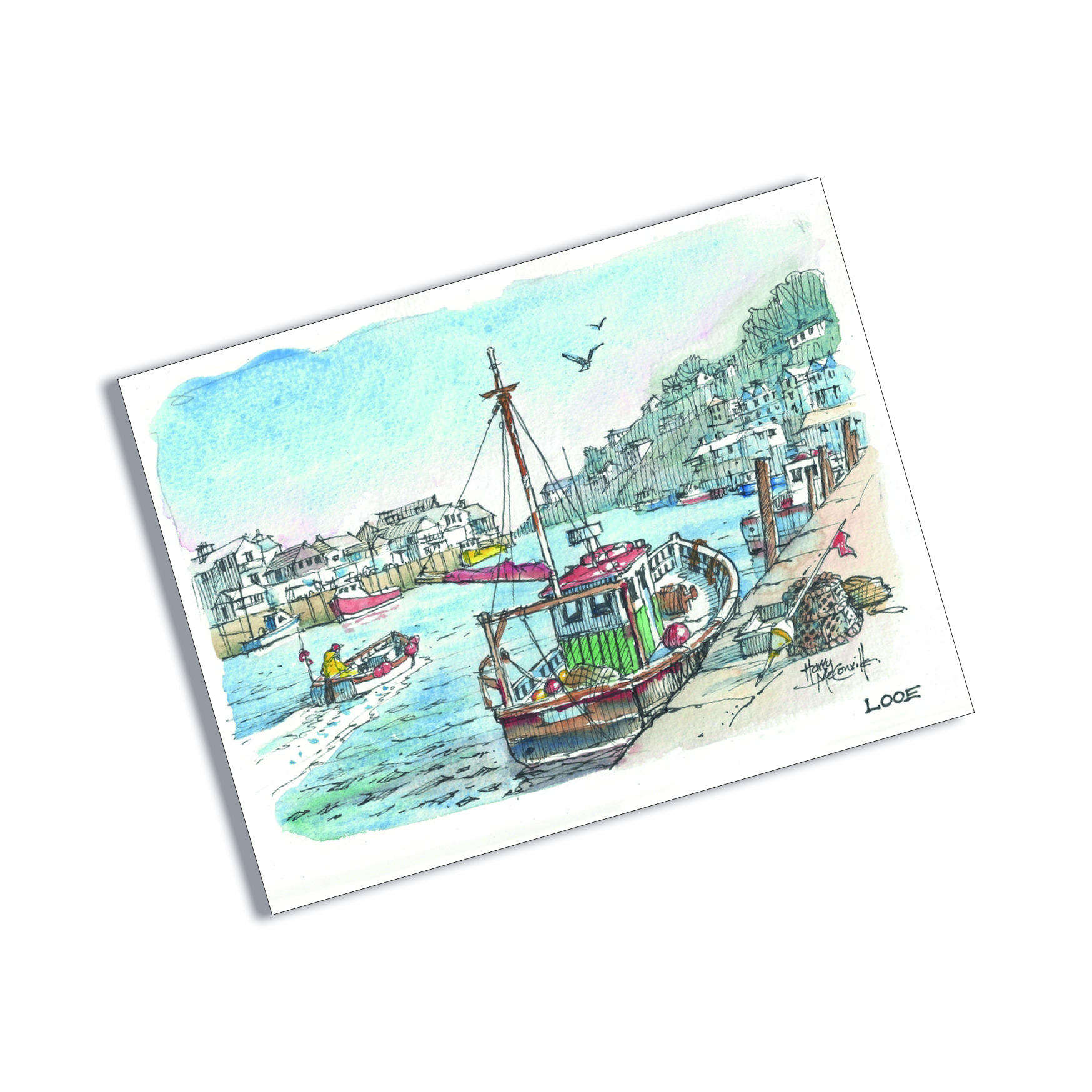 Tin Plate Magnet Looe Harbour Watercolour