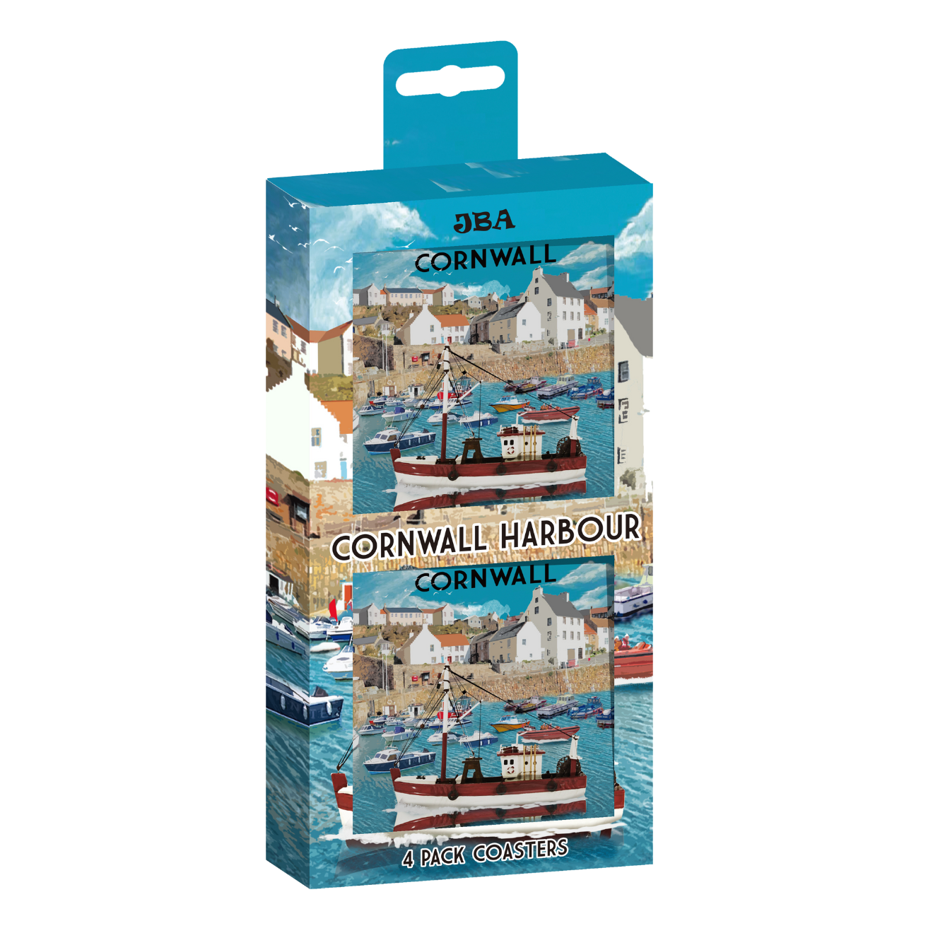Pack of Four Coasters Cornwall Harbour Scene