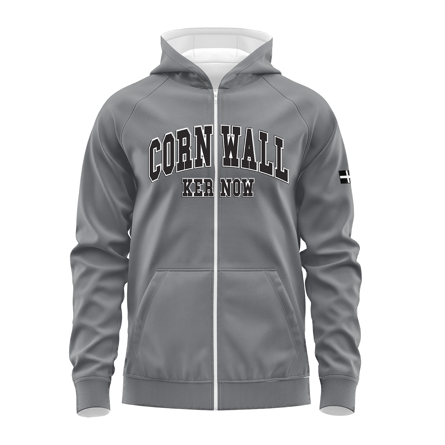 Embroidered Cornwall Kids Grey Zip Up Hoodie